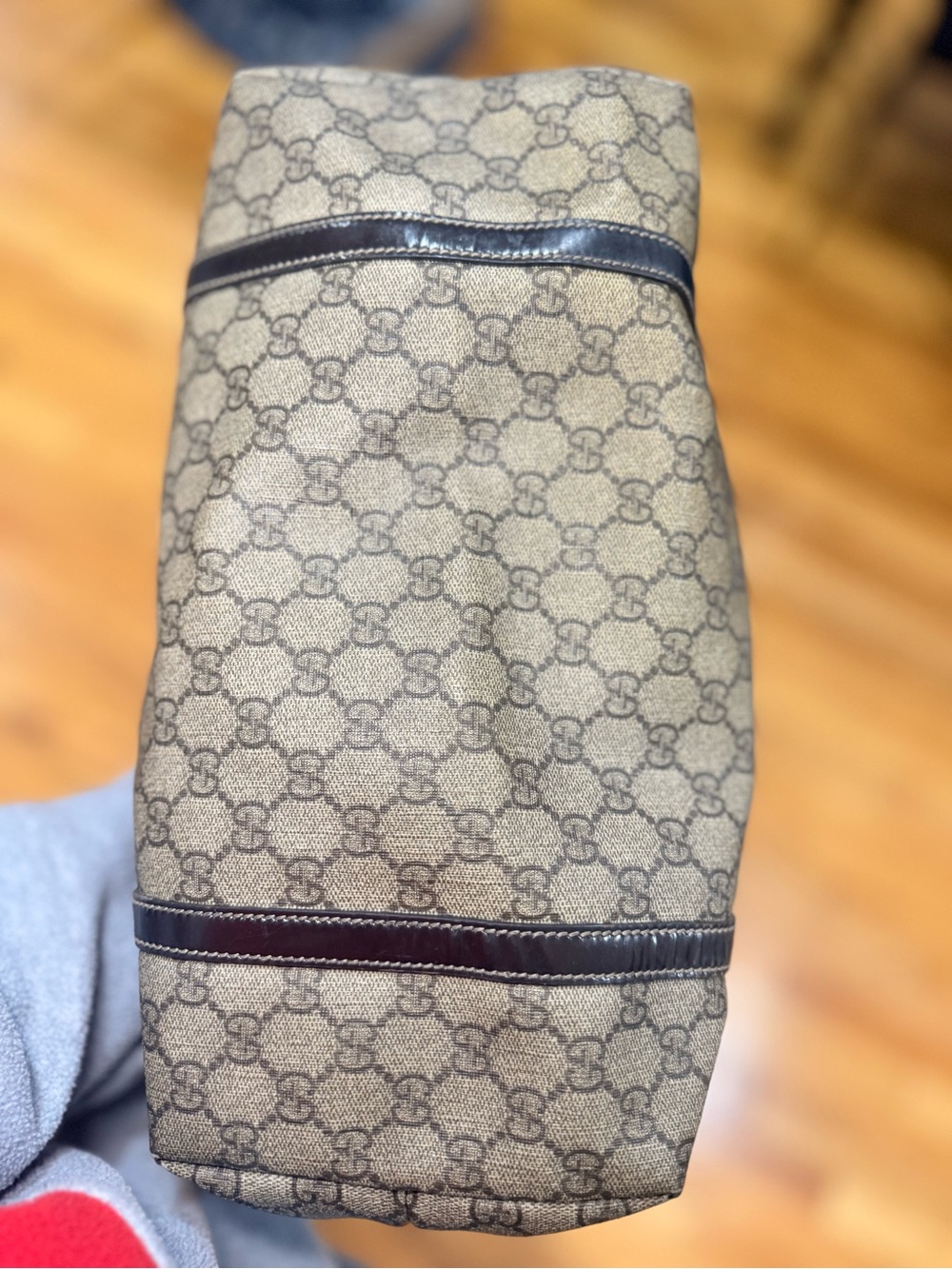 Gucci Beige GG Canvas Tote with Dark Brown Trim - Picture 11 of 16